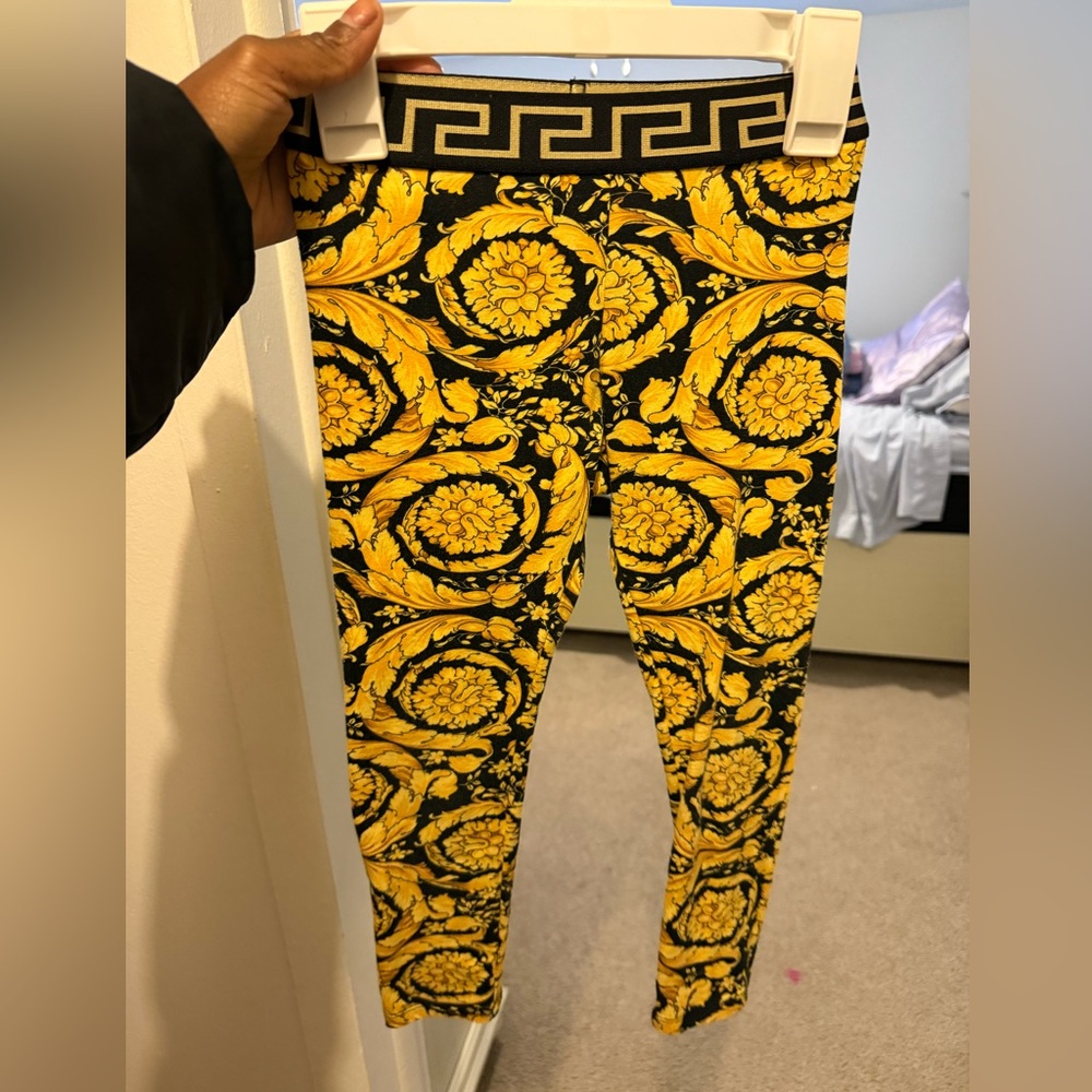Versace Yellow and Black Patterned Leggings